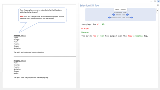 Results of comparing text inside Microsoft Word and Excel with our Office Add-In