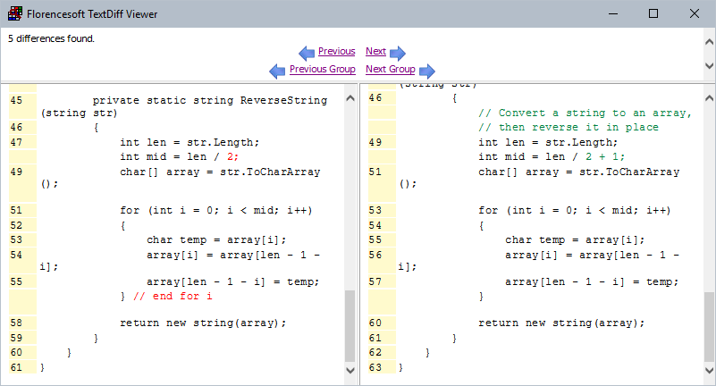 Text Deletions In One Window, Additions In The Other.